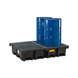 PE-Palettenauffangwanne CEMO 425/4 für 2 Europaletten quer, L 1670 x B 1270 x H 360 mm, 425 l, für 4 x 200 l Fässer, Stahl-Gitterrost