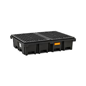 PE-Palettenauffangwanne CEMO 425/4 für 2 Europaletten quer, L 1670 x B 1270 x H 390 mm, 425 l, für 4 x 200 l Fässer, PE-Gitterrost