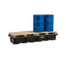 PE-Palettenauffangwanne CEMO 425/4e für 2 Europaletten längs, L 2420 x B 880 x H 360 mm, 425 l, für 4 x 200 l Fässer, ohne Gitterrost