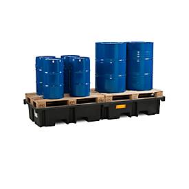 PE-Palettenauffangwanne CEMO 425/4e für 2 Europaletten längs, L 2420 x B 880 x H 360 mm, 425 l, für 4 x 200 l Fässer, ohne Gitterrost