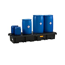 PE-Palettenauffangwanne CEMO 425/4e für 2 Europaletten längs, L 2420 x B 880 x H 390 mm, 425 l, für 4 x 200 l Fässer, PE-Gitterrost