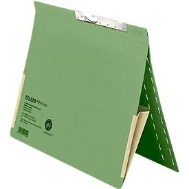 Pendelhefter Falken, Format A4, für bis zu 200 Blatt, 2 Fächer, Schlitzstanzung, Behördenheftung, Tasche, Recycling-Karton, grün, 50 Stück