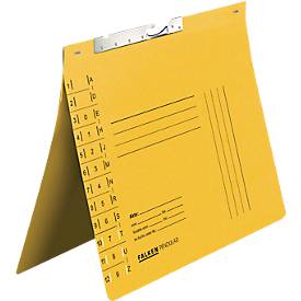 Pendelhefter Falken, Format A4, für bis zu 200 Blatt, Schlitzstanzung, Behördenheftung, Recycling-Karton, gelb, 50 Stück