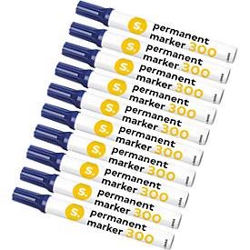 Permanentmarker S. 300, Rundspitze, Strichbreite 1,5-3 mm, wasserfest, offen lagerfähig, Aluminium & Kunststoff, blau, 10 Stück