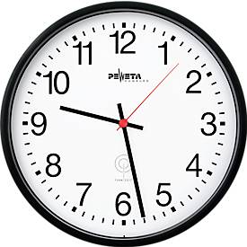 Peweta Funkwanduhr Ø 250 mm, schwarz, arabische Zahlen, Funkuhr DCF77, Mineralglas