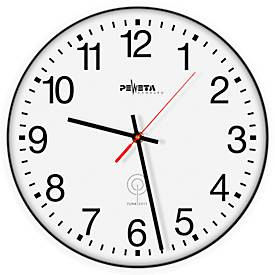 Peweta Funkwanduhr Ø 300 mm, weißes Kunststoffgehäuse, DCF77, Mineralglas, Batteriebetrieb