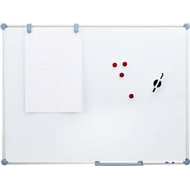 Pizarra blanca 2000 MAULpro, revestida de blanco, magnética, ancho 1200 x alto 900 mm + juego de accesorios de 9 piezas