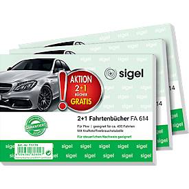 Pkw Fahrtenbuch Sigel, A6 quer, 40 Blatt für ca. jeweils 430 Fahrten, 2 Stck + 1 GRATIS