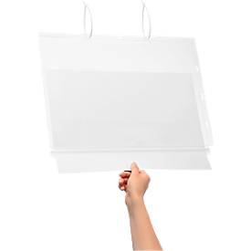 Plakattasche Durable, A3 Hoch- & Querformat, 2-seitig, für bis zu 2 Blatt, Kabelbinder, wasserdicht, B 350 x T 0,6 x H 460 mm, transparent, 5 Stück