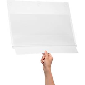 Plakattasche Durable, A3 Hoch- & Querformat, 2-seitig, für bis zu 2 Blatt, selbstklebend, wasserdicht, B 335 x T 0,6 x H 445 mm, transparent, 5 Stück