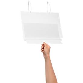 Plakattasche Durable, A4 Hoch- & Querformat, 2-seitig, für bis zu 2 Blatt, Kabelbinder, wasserdicht, B 262 x T 0,6 x H 340 mm, transparent, 5 Stück