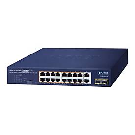 PLANET GSD-2022P - Switch - unmanaged - 16 x 10/100/1000 (PoE+) + 2 x 10/100/1000 + 2 x 1000Base-X SFP - Desktop - PoE+ 