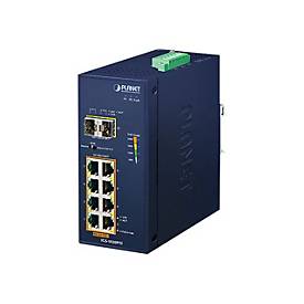 PLANET IGS-1020PTF - Switch - unmanaged - 8 x 10/100/1000 (PoE+) + 2 x Gigabit SFP - an DIN-Schiene montierbar, wandmont