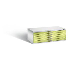 Planschrank aus Stahl, für Formate bis DIN A1, 5 Schubladen, lichtgrau/grün