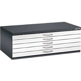 Planschrank aus Stahl, für Formate bis DIN A1, 5 Schubladen, schwarzgrau/verkehrsweiß