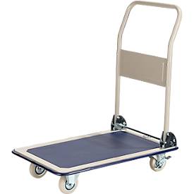 Plattformwagen, um 90° klappbarer Schiebegriff, mit Feststellern, bis 150 kg, L 740 x B 480 x H 860 mm, Stahl, grau