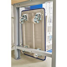 Plattformwagen, um 90° klappbarer Schiebegriff, mit Feststellern, bis 150 kg, L 740 x B 480 x H 860 mm, Stahl, grau