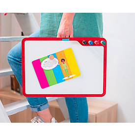 PLAYROOM Moderationskoffer PLAYBOARD Toolbox, integriertes Whiteboard, weiß, Recycling-PET-Rahmen rot, B 420 x T 180 x H 280 mm