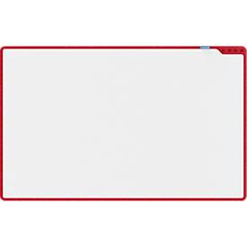 PLAYROOM Whiteboard PLAYBOARD, e3-emaillierter Stahl, weiß, Recycling-PET-Rahmen rot, B 750 x H 1180 mm