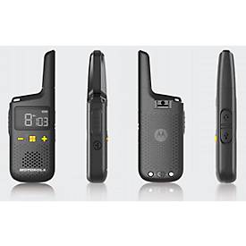 PMR-Funkgeräteset Motorola XT185, 2-teilig, lizenzfrei, 2-Wege-Kommunikation, 16 Kanäle, bis 8 km, bis 24 h, IP54, inkl. Zubehör, schwarz-gelb
