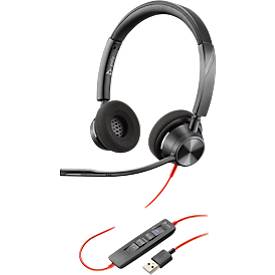 Poly On-Ear-Headset Blackwire 3325, USB-C/USB-A Adapter, Mikrofon mit Geräuschunterdrückung