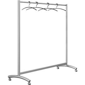 Portant mobile Event, L 1780 x P 530 x H 1710 mm, tube acier, argent, avec 10 cintres noirs, roulettes doubles pivotantes