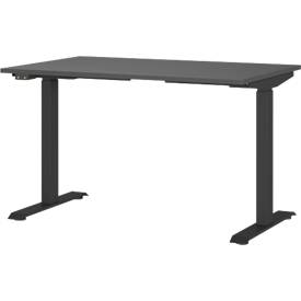 Porto bureau, elektrisch in hoogte verstelbaar, T-poot, B 1200 x D 800 x H 720-1200 mm, grafiet/zwart + geheugen USB-paneel