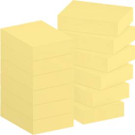 POST-IT Haftnotizen 653, 51 x 38 mm, selbsthaftend, wiederablösbar, cellophanfrei verpackt, 12 x 100 Blatt, gelb