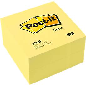 POST-IT Haftnotizen 653 Würfel, 76 x 76 mm, selbsthaftend, wiederablösbar, cellophanfrei verpackt, 450 Blatt, gelb