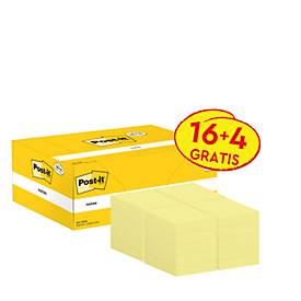 Post-it® Haftnotizen Notes 653CY-VP20, B 51 x T 38 mm, PEFC®-Papier, gelb, 16 + 4 Blöcke gratis, 100 Blatt/Block