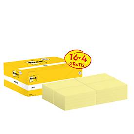 Post-it® Haftnotizen Notes 655-VP20, B 76 x T 127 mm, PEFC®-Papier, gelb, 16 + 4 Blöcke gratis, 100 Blatt/Block