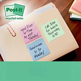 Post-it® Haftnotizen Recycling Notes 655-1RPT, B 127 x T 76 mm, PEFC®-Papier, farbig, 16 Blöcke, 100 Blatt/Block