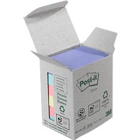POST-IT Haftnotizen, Recycling Papier, 51 mm x 38 mm, 6 x 100 Blatt, farbig