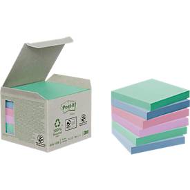 Post-it® Haftnotizen, Recycling-Papier, 76 mm x 76 mm, 6 x 100 Blatt, farbig