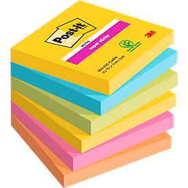 POST-IT Haftnotizen Super Sticky Notes Carnival 654-6SS-CARN, 76 x 76 mm, wiederablösbar, cellophanfrei verpackt, farbig