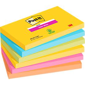 POST-IT Haftnotizen Super Sticky Notes Carnival 655-6SS-CARN, 127 x 76 mm, wiederablösbar, cellophanfrei verpackt, farbi