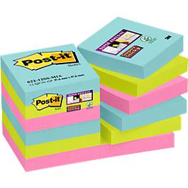 POST-IT Haftnotizen Super Sticky Notes Cosmic 622-12SS-COS, 48 x 48 mm, wiederablösbar, cellophanfrei verpackt, farbig, 12 x 90 Blatt