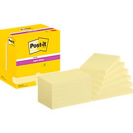 Post-It® Haftnotizen Super Sticky Notes, gelb, 76 x 127 mm, 90 Blatt/Block, 12 Blöcke, in Kartonverpackung