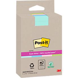 Post-it® Haftnotizen Super Sticky Recycling Notes 4645-RSSCOL14, liniert, B 102 x T 152 mm, farbig, PEFC®-Papier, 12 Blöcke, 70 Blatt/Block