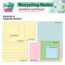Post-it® Haftnotizen Super Sticky Recycling Notes 4645-RSSCOL14, liniert, B 102 x T 152 mm, farbig, PEFC®-Papier, 12 Blöcke, 70 Blatt/Block