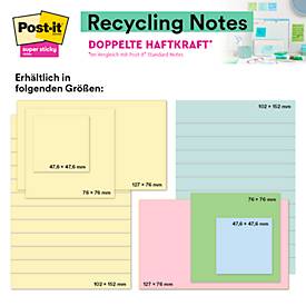 Post-it® Haftnotizen Super Sticky Recycling Notes 4645-RSSCOL14, liniert, B 102 x T 152 mm, farbig, PEFC®-Papier, 12 Blöcke, 70 Blatt/Block