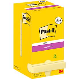POST-IT Haftnotizen Super Sticky Z-Notes R330, 76 x 76 mm, wiederablösbar, cellophanfrei verpackt, 12 x 100 Blatt, gelb
