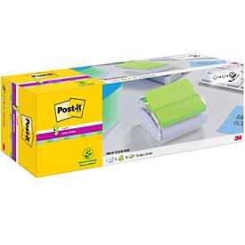 Post-it® Haftnotizenspender PRO-W12N, weiß-transparent + Haftnotizen Super Sticky Z-Notes, B 76 x T 76 mm, farbig, PEFC®-Papier, 12 Blöcke, 90 Blatt/Block