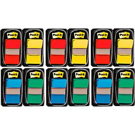 Post-it® Index Haftstreifen 680-P12, ablösbar, B 25,4 x T 43,2 mm, farbig, 8 + 4 Spender gratis, 50 Haftstreifen/Spender
