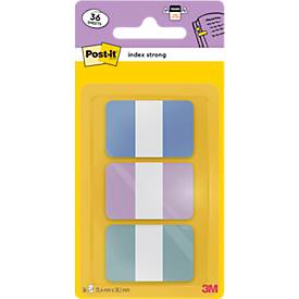 Post-it Index Strong 686-3COAST Haftstreifen Pastell blau/lila/grün, extra dick, beschreibbar & repositionierbar, 25,4x38,1 mm, 36 Tabs im Etui

