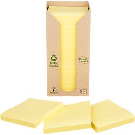 Post-it® Recycling Notes 654-1T, B 76 x H 76 mm, 100 % Recycling-Papier, gelb, 16 Blöcke á 100 Blatt