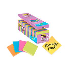 Post-it® Super Sticky Notes 654SE24P Sparpaket, 76 x 76 mm, 24 x 90 Blatt, farbsortiert, blanko