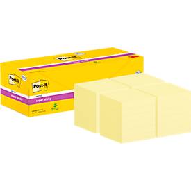 Post-it® Super Sticky Notes 654SSCYP1, B 76 x H 76 mm, 100 % Recycling-Papier, gelb, 24 Blöcke á 90 Blatt
