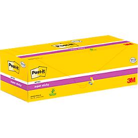 Post-it® Super Sticky Notes 654SSCYP1, B 76 x H 76 mm, 100 % Recycling-Papier, gelb, 24 Blöcke á 90 Blatt