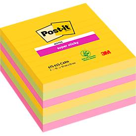Post-it® Super Sticky Notes Carnival 675-6SS-CARN, 101 x 101 mm, farbig & liniert, 6 Blöcke á 90 Blatt